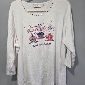 Quaker Factory XL Independence Day Cupcake Fireworks Blouse